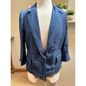 Vera Wang M navy shimmer 3/4 sleeve snap front casual lightweight layered blazer